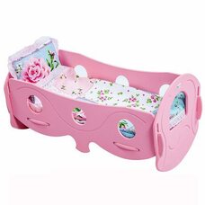 Кроватка для кукол (розовая), с постельным бельем