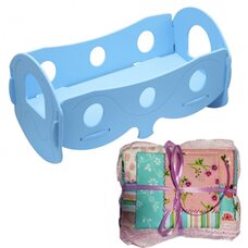 Кроватка для кукол (голубая), с постельным бельем