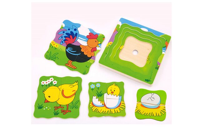 Петушок и цыпленок, 4 пазла в 1