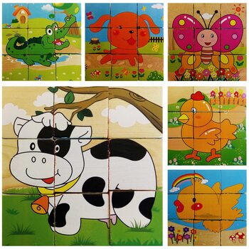 Деревянные кубики с домашними животными, 9 шт.