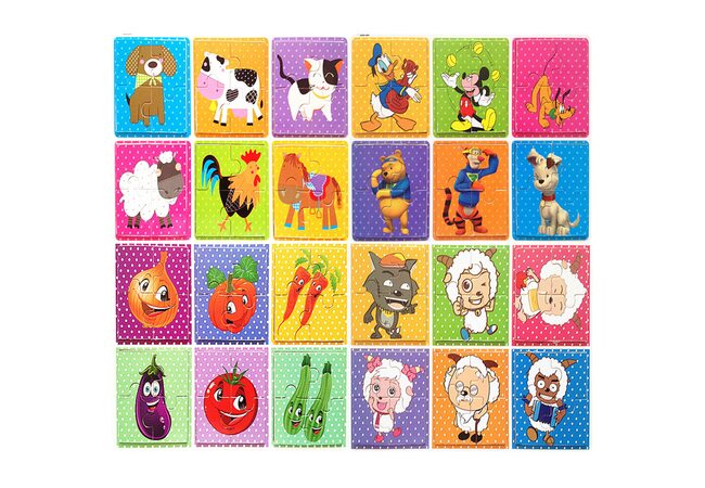 Набор пазлов по 4-6 детали.