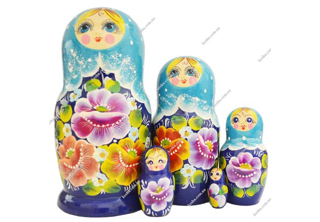 Матрешка 5 в 1 «Девицы-красавицы» (голубая)