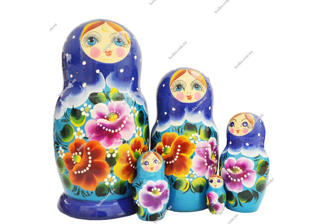 Матрешка 5 в 1 «Девицы-красавицы» (синяя)