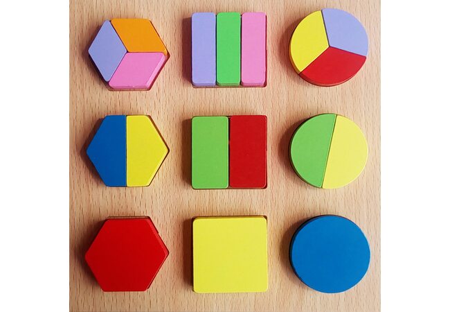 Вкладыши «Дроби» (квадрат, круг, шестиугольник)