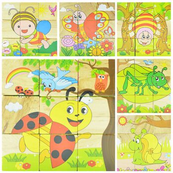 Деревянные кубики «Насекомые», 9 шт.