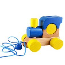 Каталка на ниточке «Паровоз» (синяя)