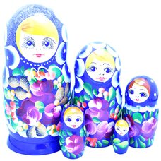 Матрешка 5 в 1 расписная (синяя)