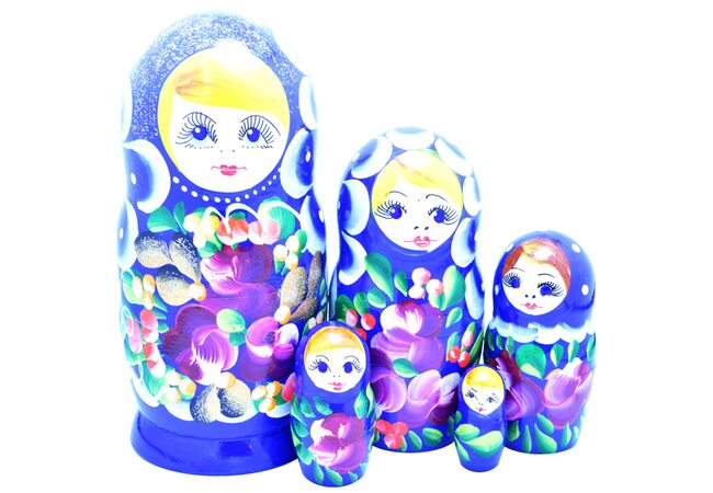 Матрешка 5 в 1 расписная (синяя)