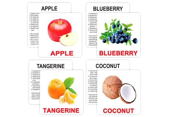 Большие английские карточки «Fruits», 30 (ламинированные). С инструкцией на укр. языке.