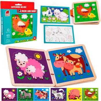 Деревянная книга с картинками «Мама и малыш» + раскраска
