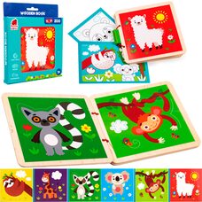 Деревянная книга с картинками «Зоопарк» + раскраска