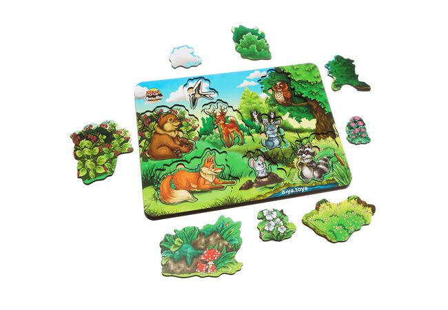 2-х слойный вкладыш «Кто где спрятался?» (лесные животные)