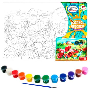 Роспись на холсте «Маки», 31х21 см.