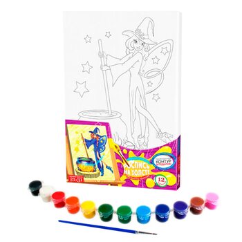 Роспись на холсте «Ведьмочка», 21х31 см.