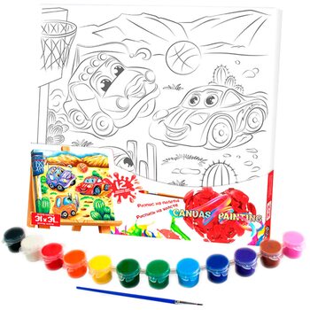 Роспись на холсте «Автомобильный баскетбол», 31х31 см.