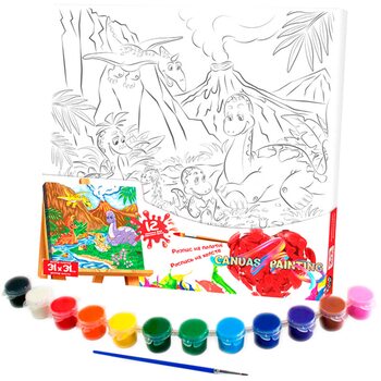 Роспись на холсте «Динозаврики», 31х31 см.