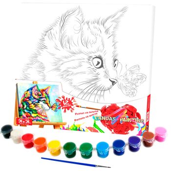 Роспись на холсте «Котик», 31х31 см.