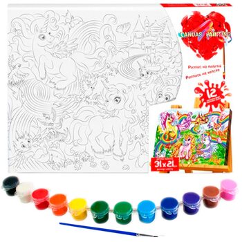 Роспись на холсте «Единорожки», 31х21 см.