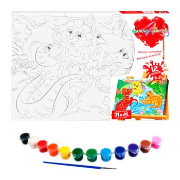 Роспись на холсте «Динозавры», 31х21 см.