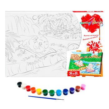 Роспись на холсте «На пруду», 31х21 см.