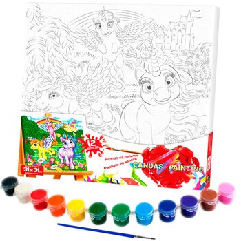 Роспись на холсте «Единорожки №1», 31х31 см.