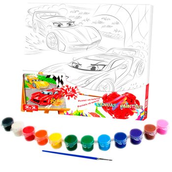 Роспись на холсте «Гонки», 31х31 см.