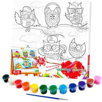 Роспись на холсте «Совы», 31х31 см.