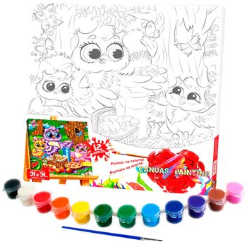 Роспись на холсте «Совята на пикнике», 31х31 см.