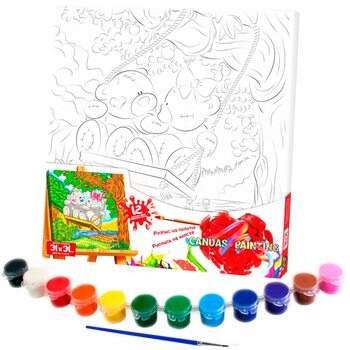 Роспись на холсте «Мишки», 31х31 см.