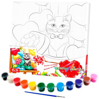 Роспись на холсте «Котенок в подарок», 31х31 см.