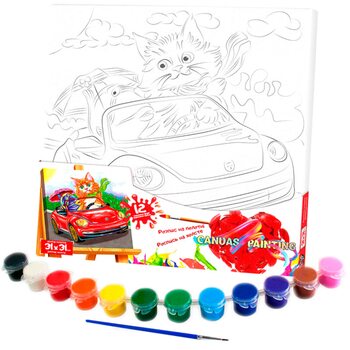 Роспись на холсте «Кот в автомобиле», 31х31 см.