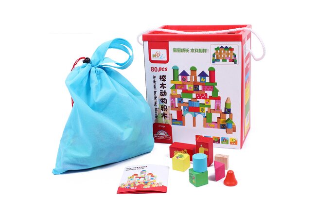 Разноцветный конструктор-сортер с животными, 80 дет.