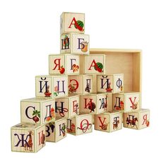 Русский алфавит-цифры, 16 кубиков (на подставке)
