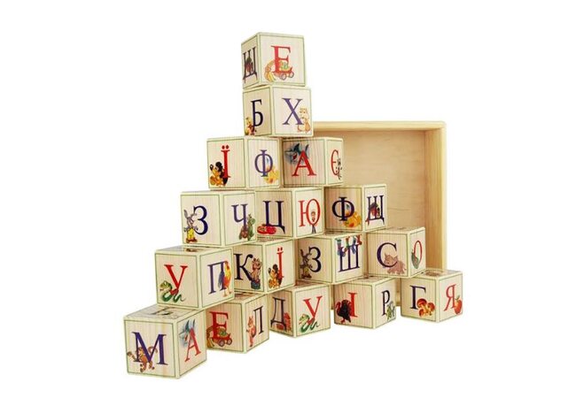 Украинский алфавит, 16 кубиков (на подставке)