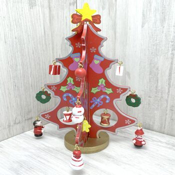 Маленькая настольная Новогодняя Елка с игрушками (красная)