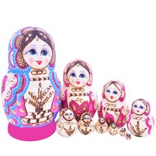 Деревянная матрешка «Красавицы» 10 в 1 (розовая)