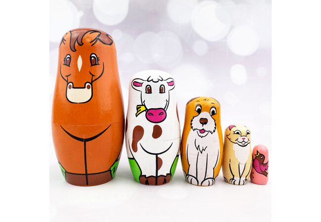 Матрешка «Животные на ферме», 5 в 1