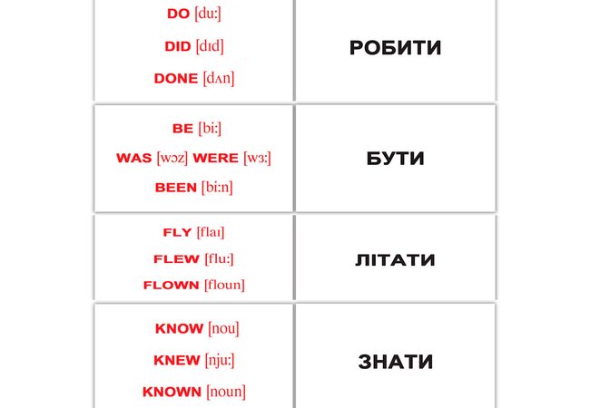 Мини-карточки «Неправильные глаголы/Irregular verbs», 120 (укр)