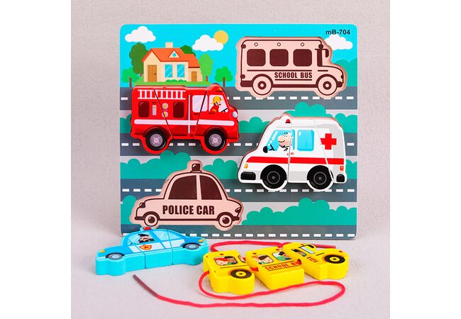 Объемный вкладыш-пазл-шнуровка «Машинки»