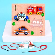Объемный вкладыш-пазл-шнуровка «Транспорт»