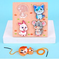 Объемный вкладыш-пазл-шнуровка «Животные»