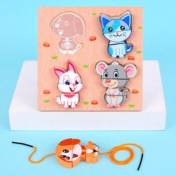 Объемный вкладыш-пазл-шнуровка «Животные»