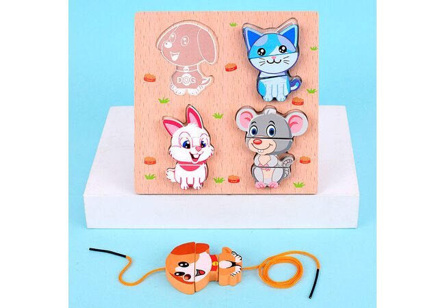 Объемный вкладыш-пазл-шнуровка «Животные»