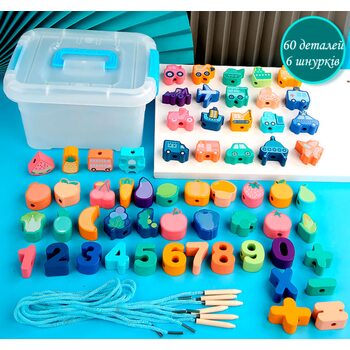 Шнурівка «Фрукти-транспорт-цифри», 60 дет.