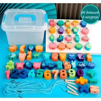 Шнурівка «Фрукти-тварини-цифри», 60 дет.