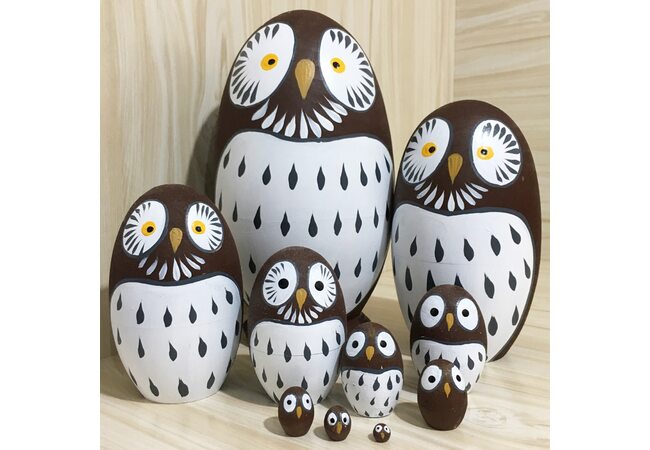 Матрешка «Совушки» нелакированная, 10 в 1