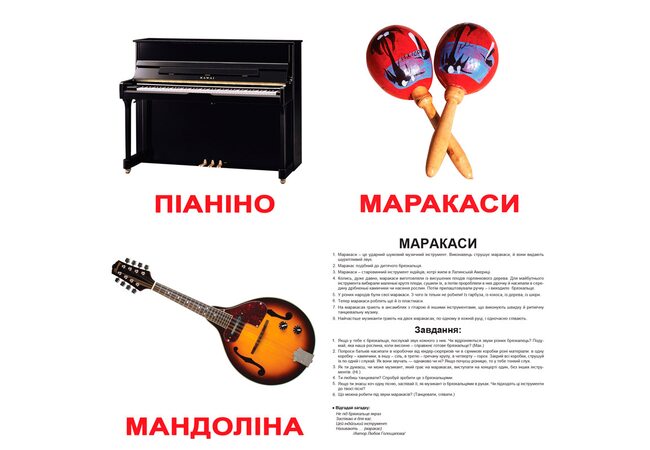 Большие украинские карточки с фактами «Музыкальные инструменты», 20 