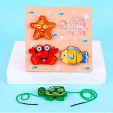Объемный вкладыш-пазл-шнуровка «Морские обитатели»