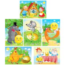 Деревянные кубики «Курочка Ряба и Колобок», 6 шт.