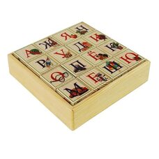Русский алфавит-цифры, 16 кубиков (на подставке)